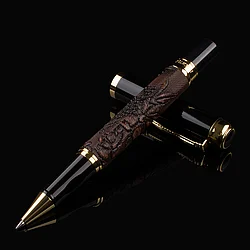 Exquisite Brown Embossed Leather Grain Metal Ballpoint Pen 