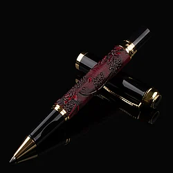 Exquisitely Red Embossed Leather Grain Metal Ballpoint Pen 