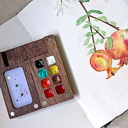 Walnut 8 Grid Portable Mini Watercolor Box